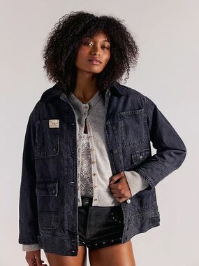 FP We The Free Sweet Talk Denim Barn Coat Black Extra Small New With Tags